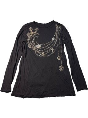Regency Y2K Rhinestone Chain Charm Long Sleeve Top